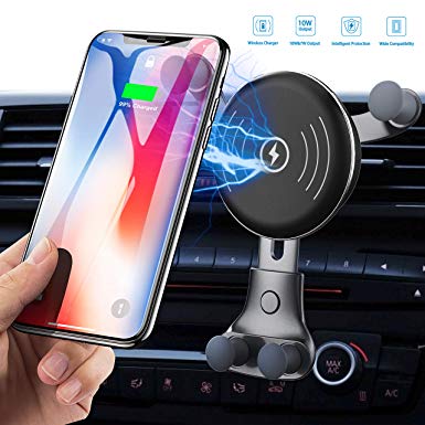 Wireless Car Charger, Air Vent Phone Holder Car Cradle Mount, Fast 10W Compatible for Samsung Galaxy S9/S9 /S8/S8 /S10/S10 /Note 8/9, 7.5W Compatible for iPhone Xs Max/Xs/XR/X/8/8  [2019 Upgraded]