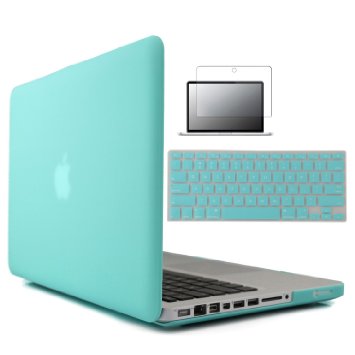 iBenzer - 3 in 1 Soft-Skin Smooth Finish Soft-Touch Plastic Hard Case Cover & Keyboard Cover & Screen Protector for Macbook Pro 13'' WITH CD-ROM, Turquoise MMP13TBL 2