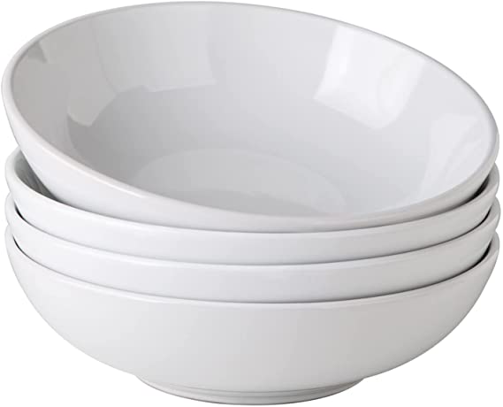 AmorArc 42 Ounce Salad Pasta Bowls , 8.75'' Large Ceramic Bowls Set of 4 for Kitchen, Chip-resistant Serving Bowls,Wide and deep, Microwave and Dishwasher Safe, Shinny White