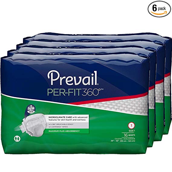 Prevail Per-Fit 360 Degree Maximum Plus Absorbency Incontinence Briefs, Size 1, 96-Count