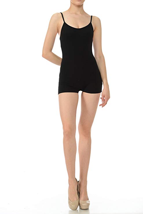 7Wins JJJ Women Catsuit Cotton Lycra Tank Spaghetti Strapped Short Yoga Bodysuit Jumpsuit S-Plus