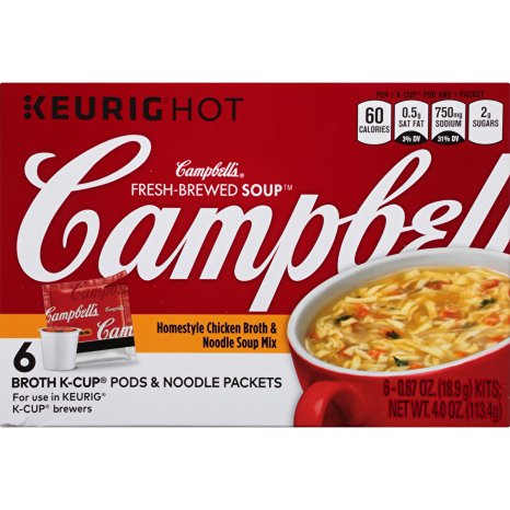 Campbell's Fresh-Brewed K-Cup Soup, Homestyle Chicken Broth & Noodle Mix, 6 ct