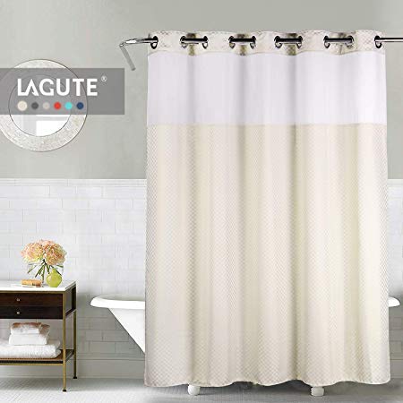 Lagute Snaphook TrueColor Hookless Shower Curtain, Removable Liner | See Through Top | Machine Washable | Beige
