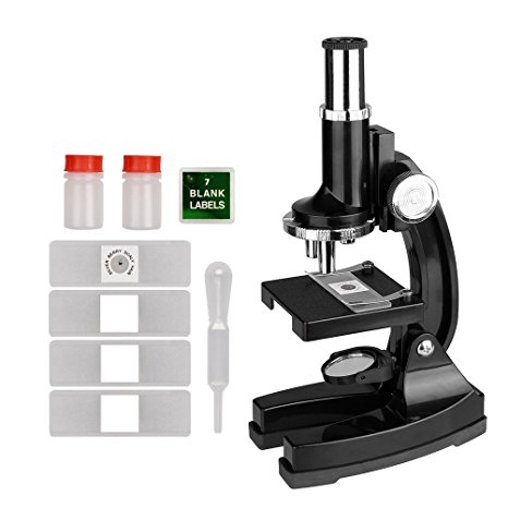 Science Microscope for Kids Beginner Microscope Kit 100X 200X 450X Magnification Monocular Optical Glass Lenses Mirror Student Biological Science Research Children Education Toys-HEYFIT