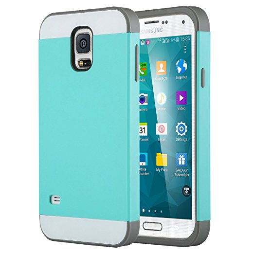 Galaxy S5 Case, S5 Case, ULAK Knox Armor 2in1 Hybrid Dual Layer Slim Shockproof Protective Case Cover for Samsung Galaxy S5 / Galaxy SV / Galaxy S V / Galaxy i9600 2014 Light Blue/Gray