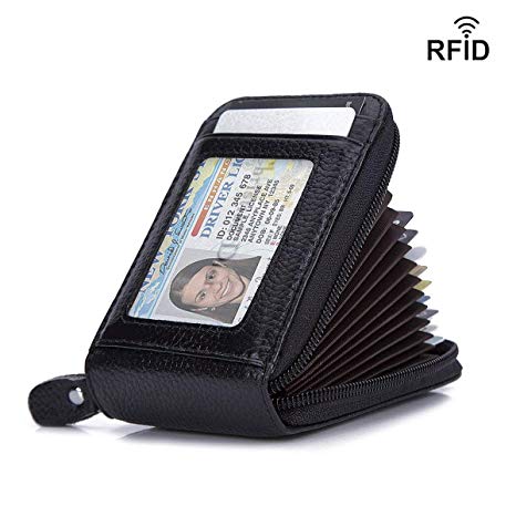RFID Credit Card Holder - Leather Wallet Women Men RFID Blocking Card Holder Multifunctional Purse
