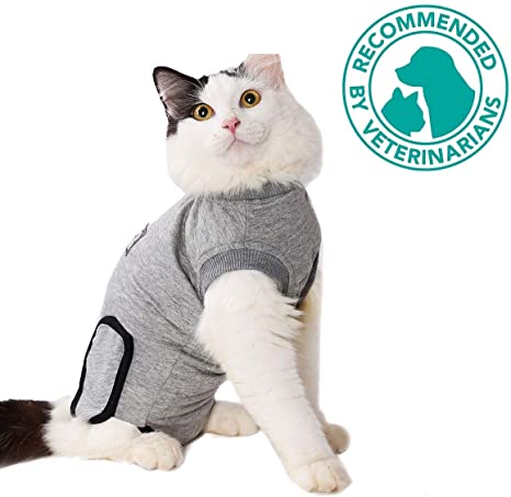 Bonaweite Pet Cat Professional Recovery Suit for Abdominal Wounds and Skin Diseases, Breathable E-Collar Alternative Cotton Surgery Shirt for Cats and Dogs，Recommended by Vets