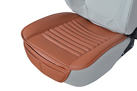 EDEALYN Four Seasons General Pu Leather Bamboo Charcoal Breathable Comfortable Car Interior Seat Cushion Cover Pad Mat for Office Chair Auto Car Supplies (Brown-red)