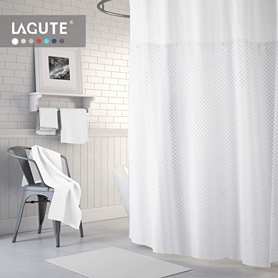 Lagute SnapHook TrueColor Hook Free Shower Curtain | Removable Liner | Machine Washable | See Through Top | White