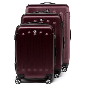 FERGÉ trolley set LYON - 3 suitcases hard-top cases - three pcs hard-shell luggage with 4 twin-wheels (360) - ABS burgundy