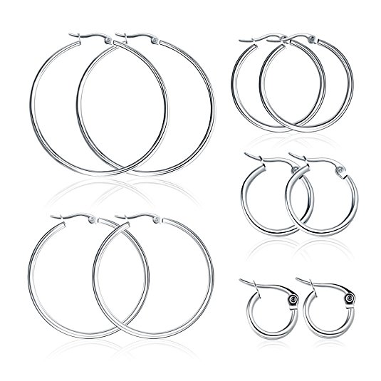 Miraculous Garden 5 Pairs Stainless Steel Hoop Earrings Set for Women Girls（10mm-50mm）
