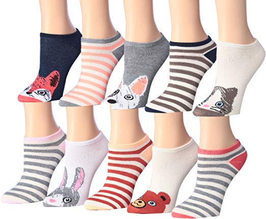 Tipi Toe Women's 10 Or 12-Pairs Colorful Patterned Low Cut/No Show Socks