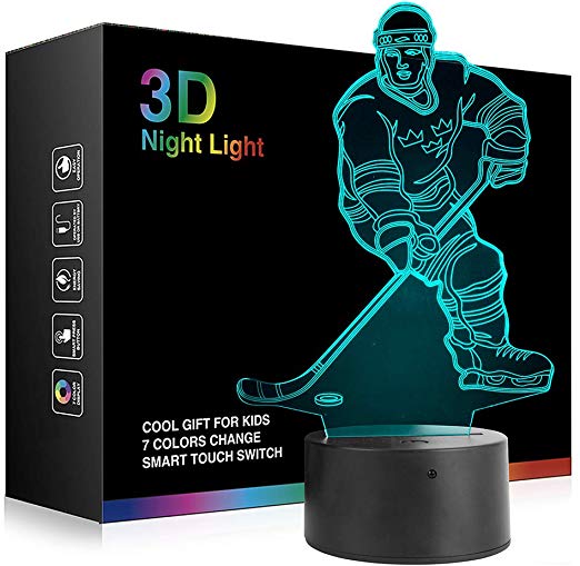 Hockey Player Night Light, Ticent Hockey 3D Lamp Lighting Lights for Kids 7 LED Color Changing Touch Table Desk Lamps Cool Toys Gifts Birthday Xmas Decoration for Sports Hockey Fan