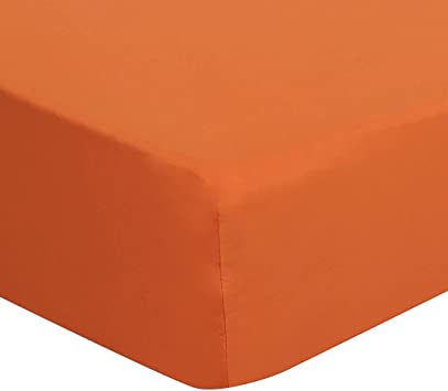 uxcell Fitted Sheet Only, 200 Thread Count 100% Cotton Fitted Bed Sheet with 15" Large Pocket - Breathable Durable Bottom Sheet Orange Queen(79" x 59"/203 x 152cm)