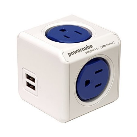 PowerCube 4 Outlets Dual USB Port Wall Adapter Power Strip with Resettable Fuse Cobalt Blue