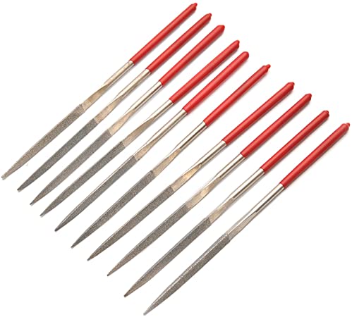 Utoolmart Handle Three Square Triangle Diamond Needle Files (10 Piece), 4mm x 160mm/5mm x 180mm /3mm x 140mm, Red