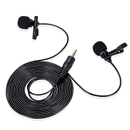 Lavalier Lapel Microphone, Soulbay Clip-on Condenser Microphone for iPhone, iPad, Android & Windows Smartphone, Perfect for YouTube Recording, 1.5m/5ft