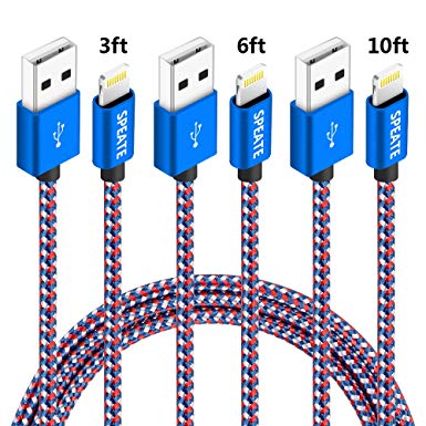 iPhone Charger, Lightning Charger Cables 3FT 6FT 10FT iPhone Charger Cable Syncing USB Cord Compatible for iPhone X/8/8Plus/7/7Plus/6/6Plus/6s/6sPlus/5/5s/5c/SE/iPad/iPod (Blue White Red)