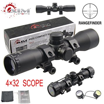 PROSUPPLIES @ AIM SPORTS® Tactical 4X32 Compact .223 .308 Scope /w Rings Rangefinder reticle
