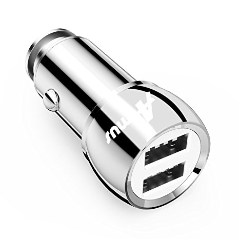 Aimus Car Charger 2-Port USB Car Adaptor Smart Port Car Charger for iPhone 7 / 6s / Plus / iPad Pro / Air 2 / mini/Galaxy S7 / S6 / Edge / Plus/ Note 5 / 4/LG/ Nexus/ HTC and More –Silver