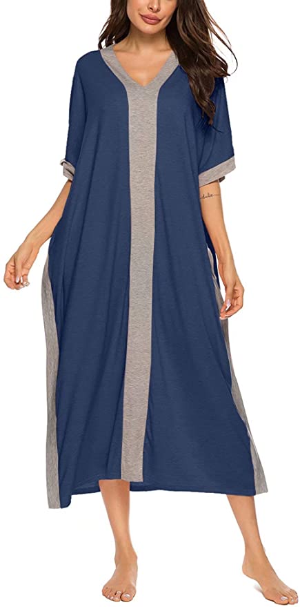 Bloggerlove Women Nightgowns Cotton Caftan House Dress Short Sleeve Sleepwear