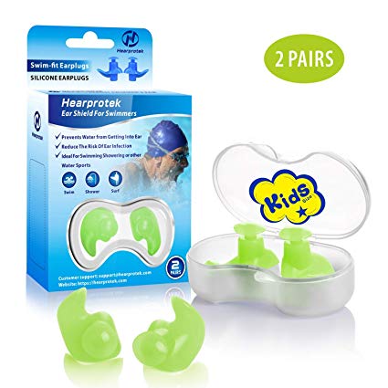 Hearprotek Swimming Ear Plugs, 2 Pairs Waterproof Reusable Silicone Ear Plugs for Swimmers Showering Bathing Surfing and Other Water Sports Kids Size