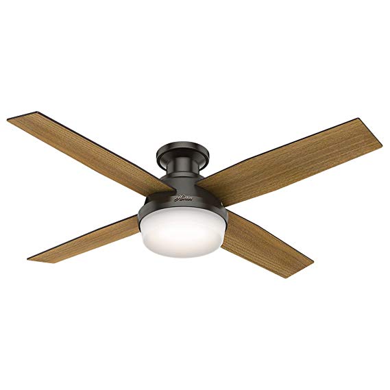 Hunter 59447 Dempsey Low Profile with Light 52" Ceiling Fan Handheld Remote, Large, Noble Bronze