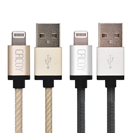 Cacoy Apple MFi Certified [2-Pack] 6.6Ft Long Nylon Braided Lightning to USB Charging Cable with Aluminum Shell for iPhone iPad and More-(2 Meters)-Gold/Grey