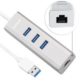 2-in-1 Inateck Unibody Aluminum 3 Ports USB 30 Hub with Driver-Free RJ45 101001000 Gigabit Ethernet Adapter Converter LAN Wired Network Adapter Built-in 1ft USB 30 Cable
