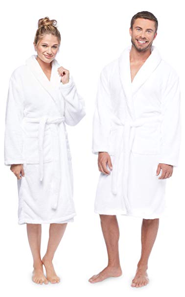Luxury Bathrobe Towel, Spa Robe Combed Terry Cotton for Men Women, White