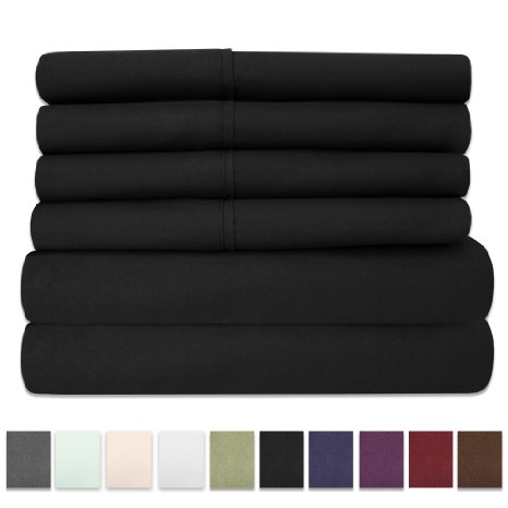 6 Piece 1500 Thread Count Egyptian Quality Deep Pocket Bed Sheet Set - 2 EXTRA PILLOW CASES, GREAT VALUE - King, Black