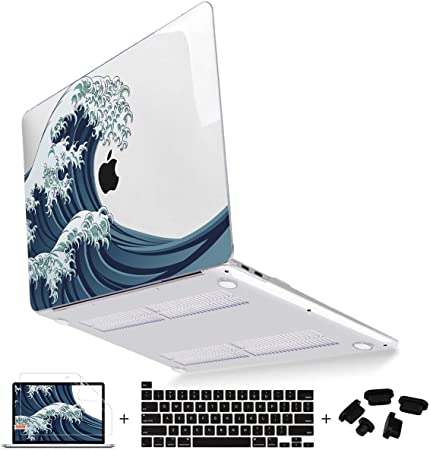 Mektron for A2141 MacBook Pro 16 inch Case 2019 with Touch bar & Touch ID, Ultra-Thin Clear Lapotp Cover w/Keyboard Cover Screen Protector Dust Plug for Mac Pro 16-inch, Wave