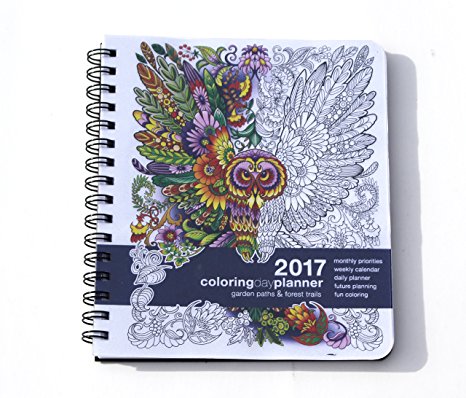 2017 Medium Garden Paths & Forest Trails Coloring Day Planner (7 x 8.5 inches) - Weekly & Monthly Organizer, Appointment Schedule, Goals and Notes