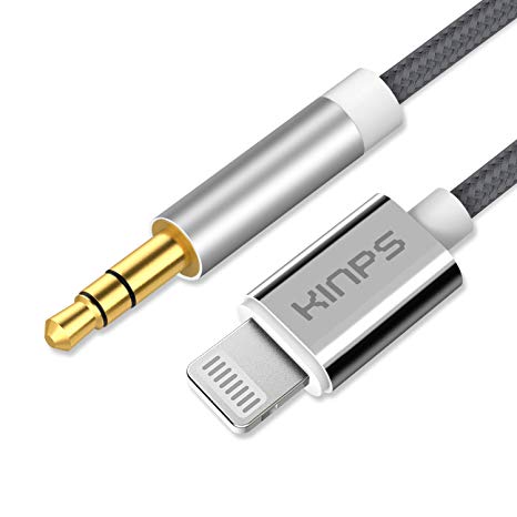 KINPS Apple MFI Certified Lightning to 3.5mm Male Aux Cable, (4FT/1.2M) Nylon Braided Audio Cord Compatible with iPhone Xs/XR/X/8 Plus/8/7 Plus/7, Car Stereo, Home Stereo and More (Gray-1 Pack)