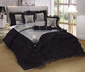 Tache Home Fashion VE1622-Q Bedding Luxurious Sequin Comforter Set (6 Piece), Queen, Night Out