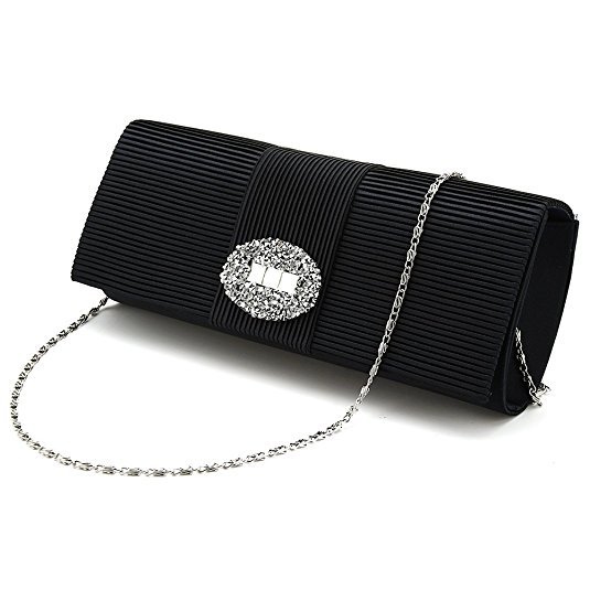 SSMY Ladies' Designer Pleated Satin Evening Bags for Women Formal Clutch Purse Stone Evening Handbag
