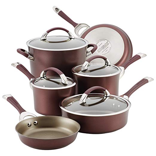 Circulon 87529 10-Piece Hard Anodized Aluminum Cookware Set, Merlot