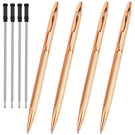 Rose Gold Ballpoint Pens Black Medium Ball Point 1.0mm Smooth Writing Grip Metal Pens Retractable Executive Business Office Fancy Nice Gift Pen for Women (Rose Gold, Black Ink, 4 Pack 4 Refills)