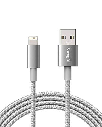 10ft Premium Double-Braided Nylon Lightning Cable, Used for iPhone Chargers, iPhone X/8/8 Plus/7/7 Plus/6/6 Plus/5s, iPad Pro Air 2 (Gray)