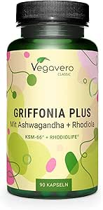 Griffonia 5-HTP Vegavero® | con Ashwagandha KSM-66® e Rhodiola Rosea | 20% 5HTP (5-idrossitriptofano) | Integratore Precursore Serotonina | Senza Additivi | 90 capsule | Vegan