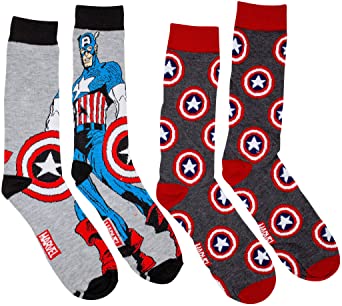 Captain America Standing Character and Symbols 2-Pack Crew Socks