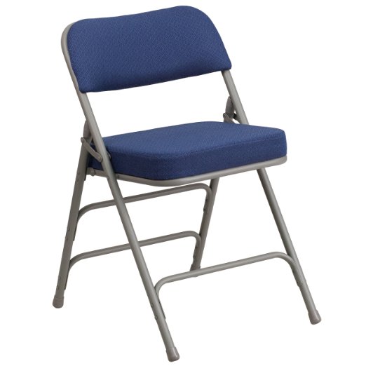 HERCULES Series Premium Curved Triple Braced and Double Hinged Navy Fabric Upholstered Metal Folding Chair