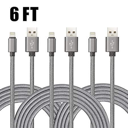iPhone Cable Aasama (TM) 3 Pack Nylon Braided Cord Lightning Cable to USB Charging Charger for iPhone, iPad and iPod (6 Feet / 2 Meters) (3 Pack)
