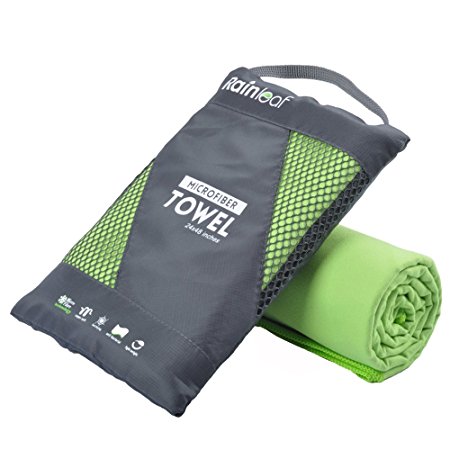 Microfiber Towel by Rainleaf. Perfect Sports & Travel &Beach Towel. Fast Drying - Super Absorbent - Ultra Compact. Suitable for Camping, Gym, Beach, Swimming, Backpacking.