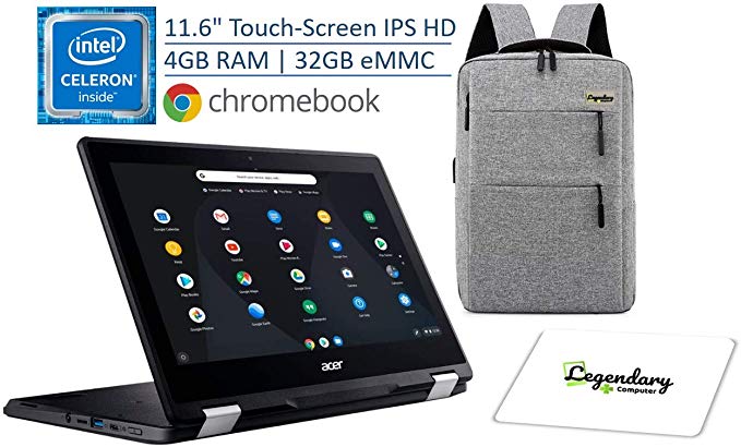 2020 Acer Spin 11 2-in-1 11.6" IPS Touch-Screen Convertible Chromebook, Intel Celeron Dual-Core N3350, 4GB DDR4, 32GB eMMC, 10-Hour Battery /Legendary Computer Backpack & Mouse Pad Bundle