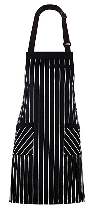 ALIPOBO Professional Chef Apron for Women and Men with Pockets, Women's and Men's Adjustable Bib Kitchen Apron for Cooking - 31.5" x 28" - Black and White Pinstripe - 1 Pcs