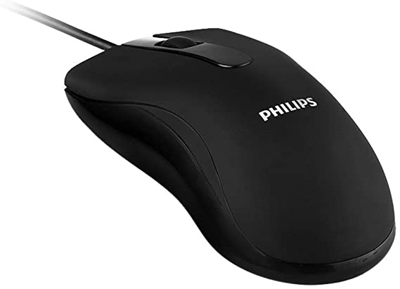 Philips USB Mouse Wired, 3 Button Optical Wired PC Computer Laptop Mouse, 1000 DPI, Ergonomic Design, Comfortable Grip, for Windows 2000, ME, XP, Vista and above, Linux, IOS - Black