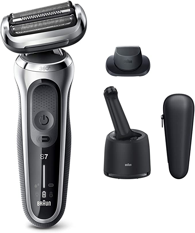 Braun Series 7 7071Cc Flex Electric Razor for Men With Smartcare Center, Precision Trimmer, Wet & Dry, Rechargeable, Cordless Foil Shaver, Silver, 1 Count