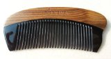 Olina 100 Handmade Premium Quality Natural Green Sandal Wood Comb Pocket Comb with Natural Wood Aromatic Smell Narrow-tooth Black Ox Horn and Green Sandal Wood Moon 47