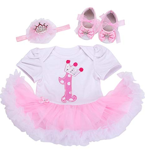 Fubin Tutu 1 Year Birthday Baby Dress Baby Girl Clothes Shoe Headband 3 Pcs Set